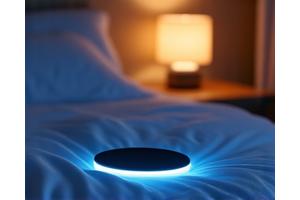 Smart sleep tracker device on a bedside table