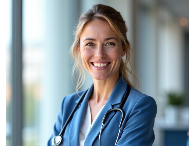 Professional headshot of Dr. Elara Vance, a warm and intelligent female doctor, smiling confidently, dressed in professional attire.