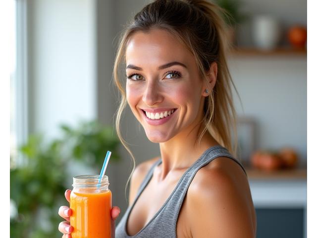 Professional headshot of Sarah Chen, a vibrant female nutritionist with a friendly and approachable demeanor, holding a smoothie.