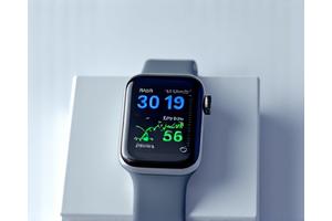 Modern smartwatch displaying health metrics