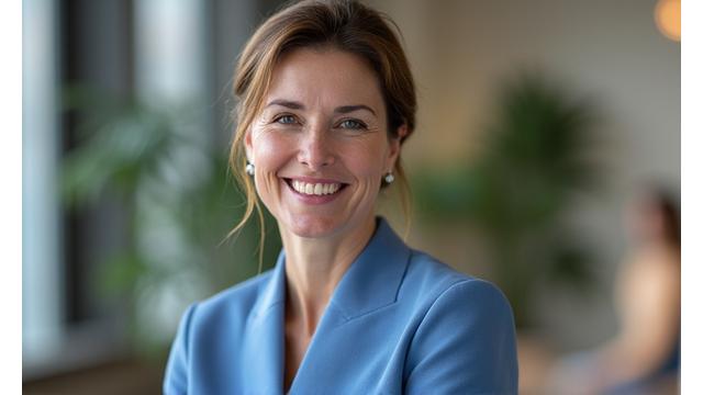 Video thumbnail for 'Stress Management Techniques for Busy Professionals' webinar featuring Dr. Emily Rhodes, a serene woman in professional attire.