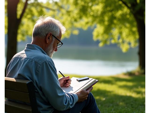 A serene person reading a physical book outdoors, with a blurred smartphone in the background. Symbolizes disconnecting from digital and reconnecting with analog life.